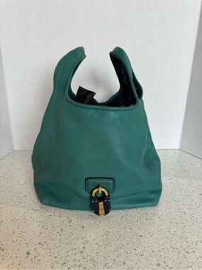Teal Leather Shoulder Bag with Gold Buckle Accent